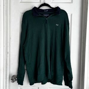 Vineyard Vines Men's Dark Green Whale Logo 1/4 Quarter Zip Pullover‎ XL Preppy